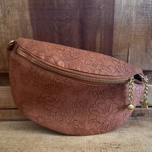 Chic Floral Embossed Crossbody Bag in Brown